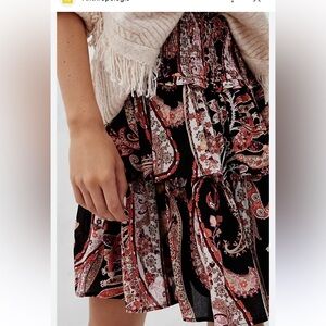 Anthropologie Red and Black Paisley Mini Skirt